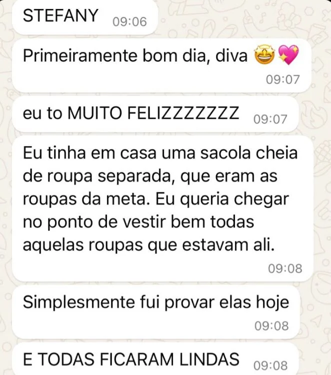 Feedback real de paciente sobre roupas e evolução
